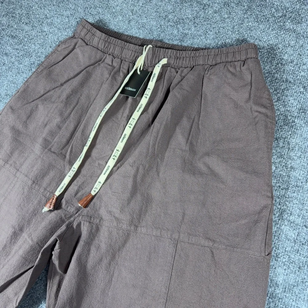 Kidoriman Mens XL Brown Cotton Jogger Pants Elastic Waist Drawstring Tapered NWT